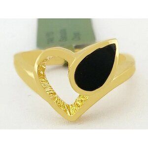 Genuine 0.92 Cts Black Onyx Heart Ring 14k Yellow Gold